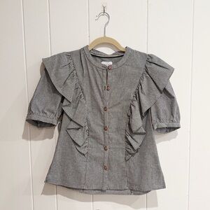 NWT Saylor Striped Button Down Short Puff Sleeve Top